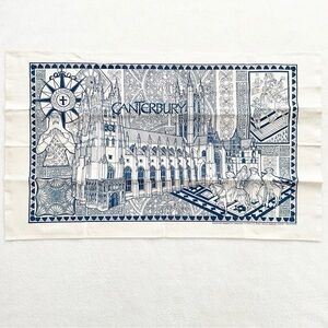 Vintage Canterbury Cathedral Tea Towel Stuart Morris Cotton Blue